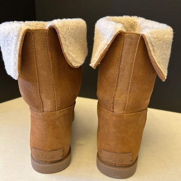 G.H. Bass Aria fold down ankle tan boots suede/leather & sherpa trim Sz-10M. L - Picture 7 of 14